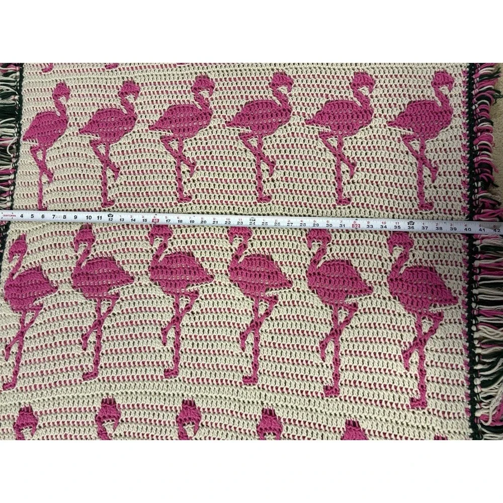 handmade crochet afghan blanket W/flamingo & monstera leaf border